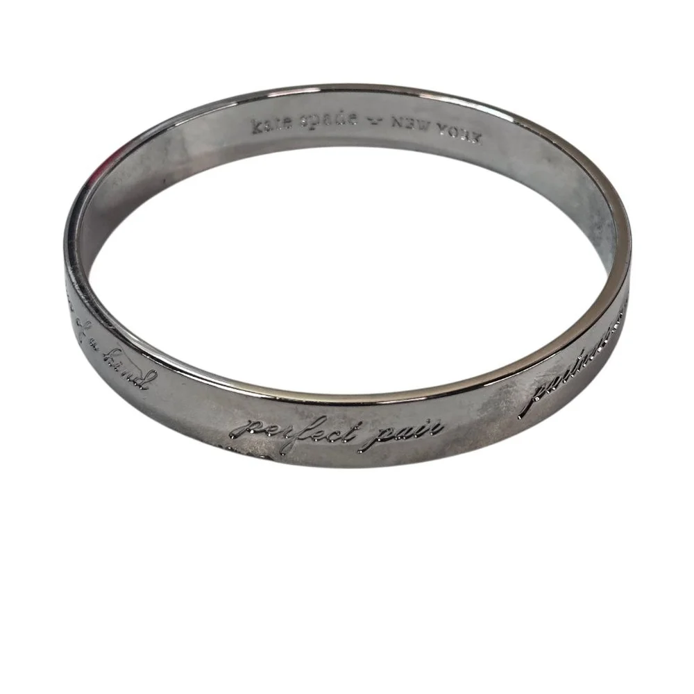 Kate Spade Bracelet Silver Tone Bride Idiom Bangle Engraved Excellent Dustbag