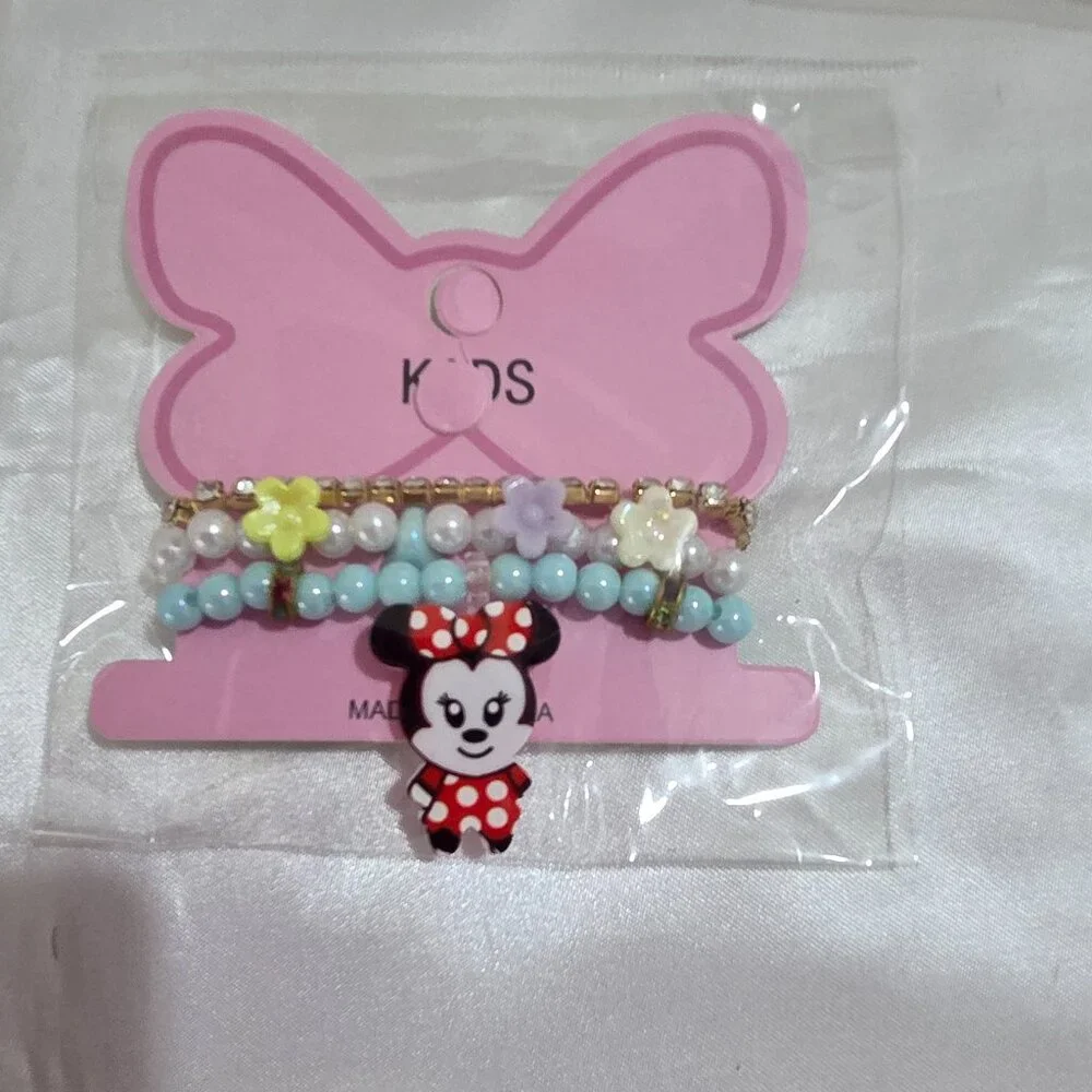 Kids Minnie Style Bracelet Lot 8PCS Colorful Beaded Rhinestone Girls Jewelry Set