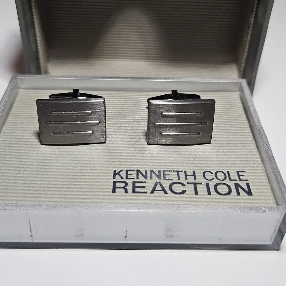 Dark Silver Tone Kenneth Cole Reaction Rectangular Cufflinks