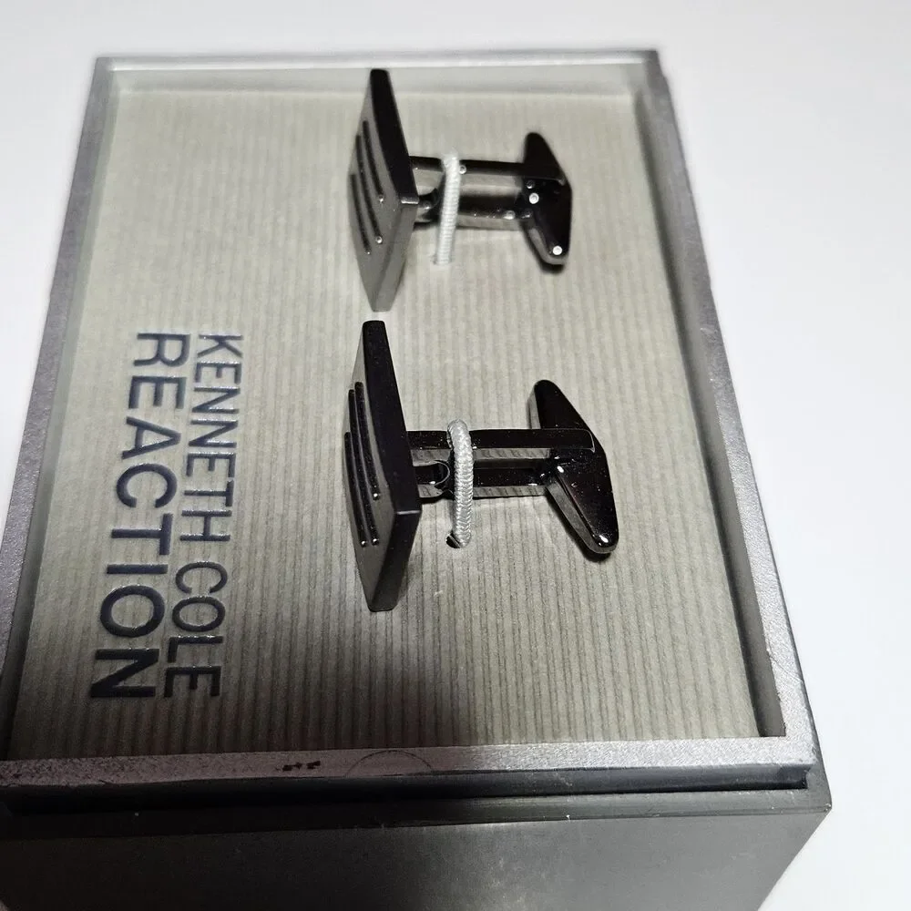 Dark Silver Tone Kenneth Cole Reaction Rectangular Cufflinks