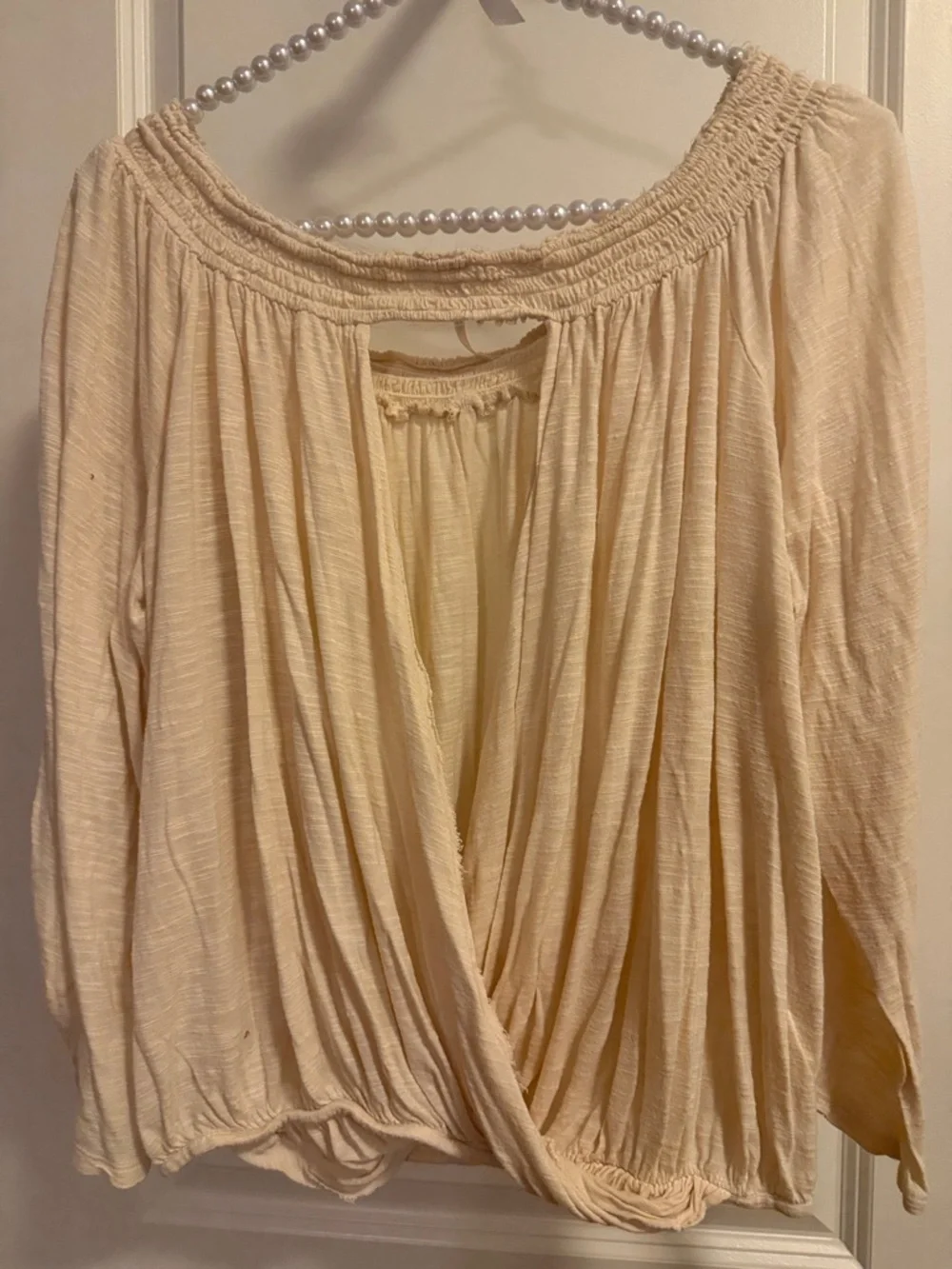 Free People Cream Boho Smocked-Neck Tunic