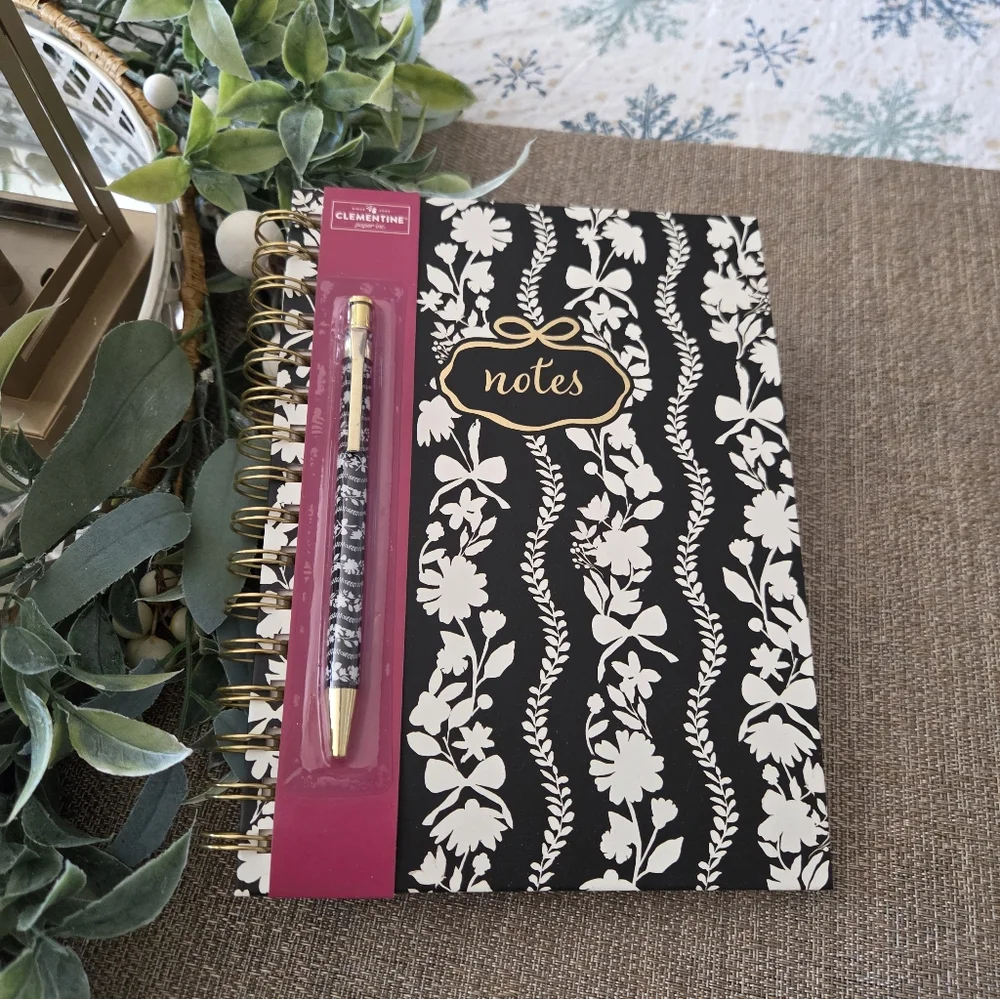 Eccolo Black and White Floral Notebook with Gold Accents