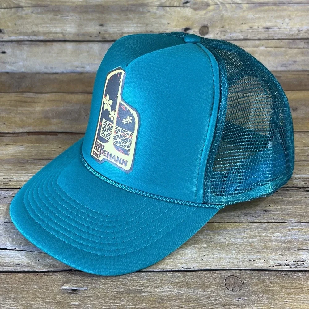 Hans Hedemann Surf School Trucker Hat Teal Blue Mesh Snapback Nissun Cap Vintage