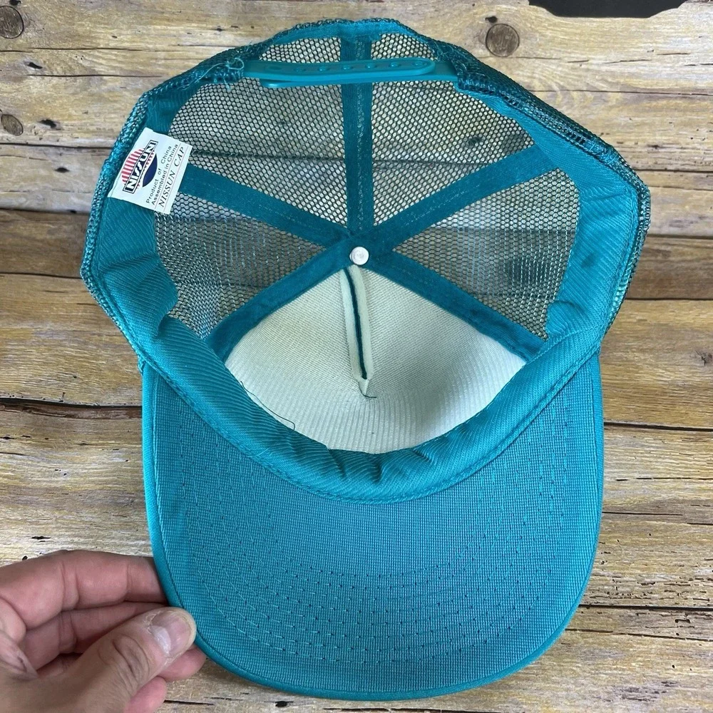 Hans Hedemann Surf School Trucker Hat Teal Blue Mesh Snapback Nissun Cap Vintage