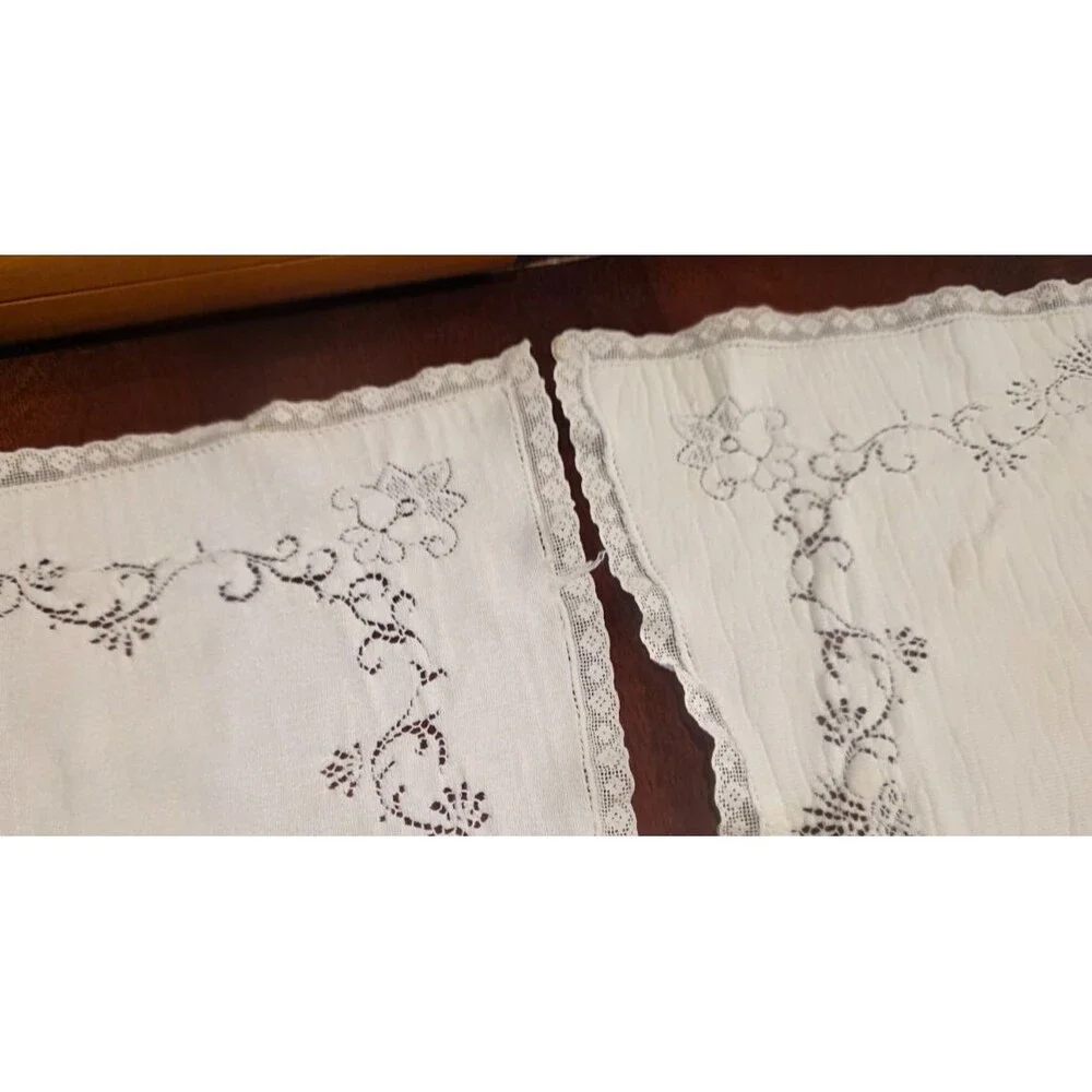 Vintage Cotton Cutwork Napkins Lace Floral Pattern Set of 6 - 14