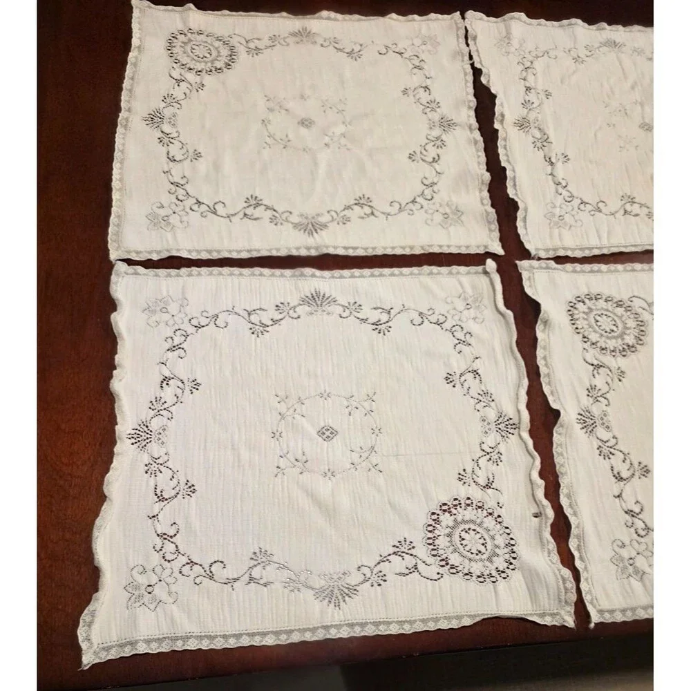 Vintage Cotton Cutwork Napkins Lace Floral Pattern Set of 6 - 14