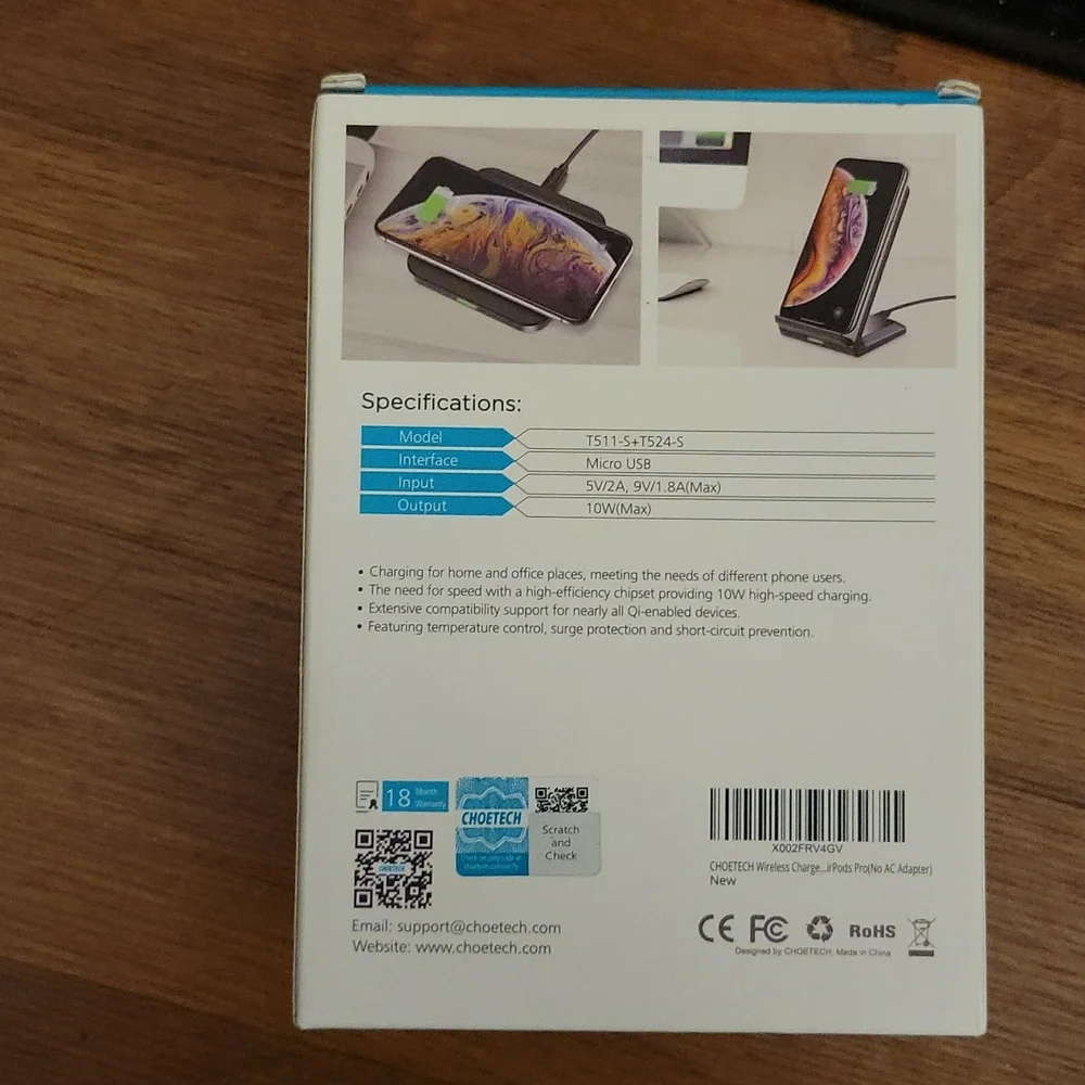 CHOETECH Model T511-S+T524-S fast wireless charging pad & stand 10W New…