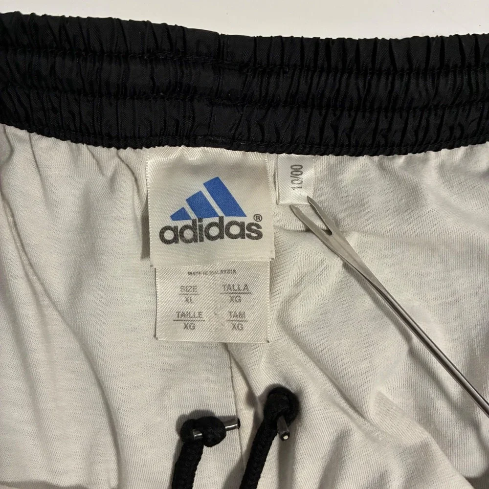Adidas Vintage Black Nylon Track Pants XL Windbreaker 3-Stripe Baggy Joggers