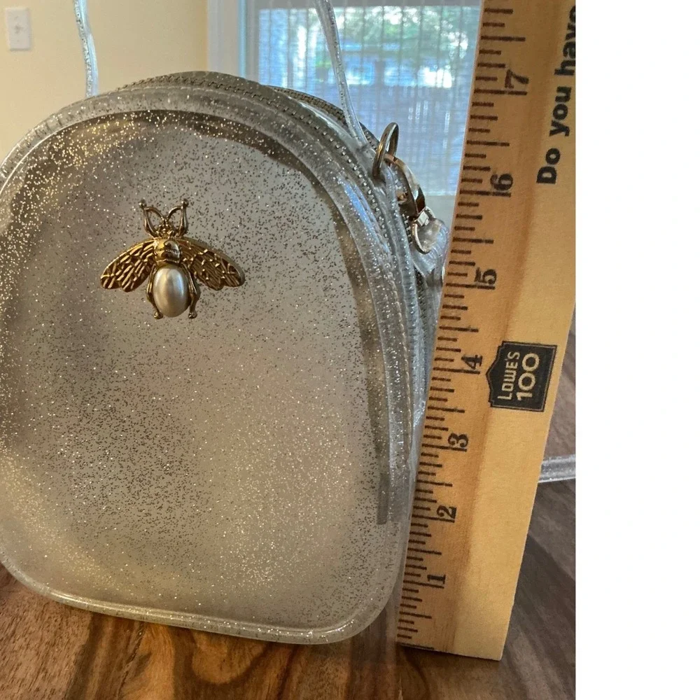 Doe A Dear Bee Mini Jelly Purse Clear Silver Glitter Kids Girls Shoulder Bag‎