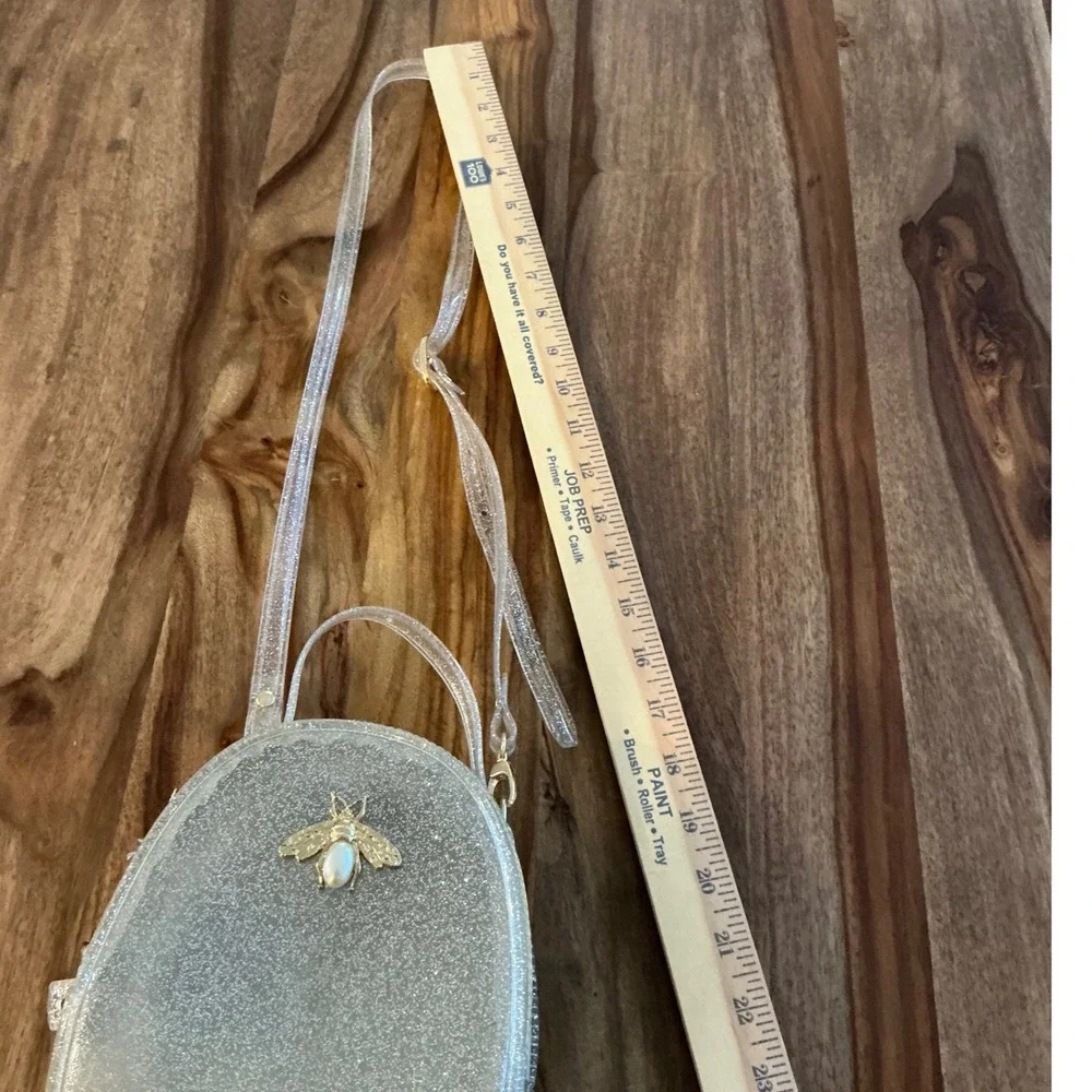 Doe A Dear Bee Mini Jelly Purse Clear Silver Glitter Kids Girls Shoulder Bag‎