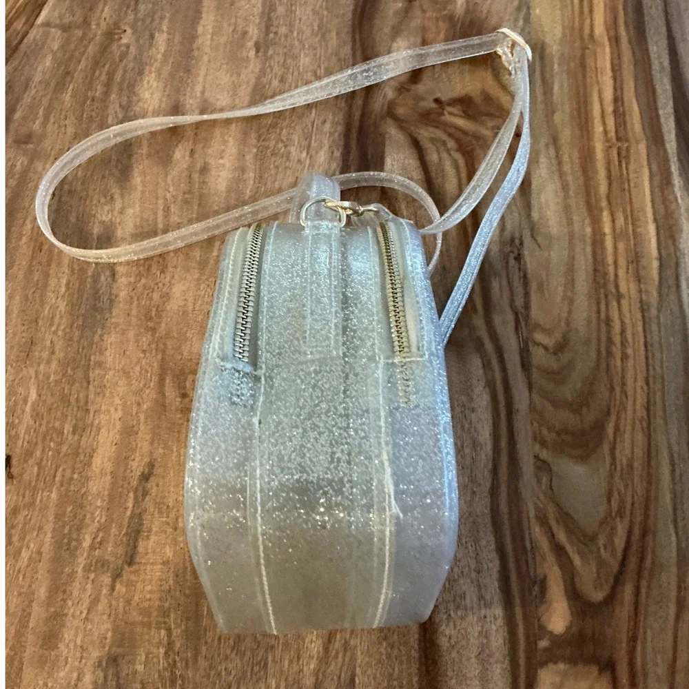 Doe A Dear Bee Mini Jelly Purse Clear Silver Glitter Kids Girls Shoulder Bag‎