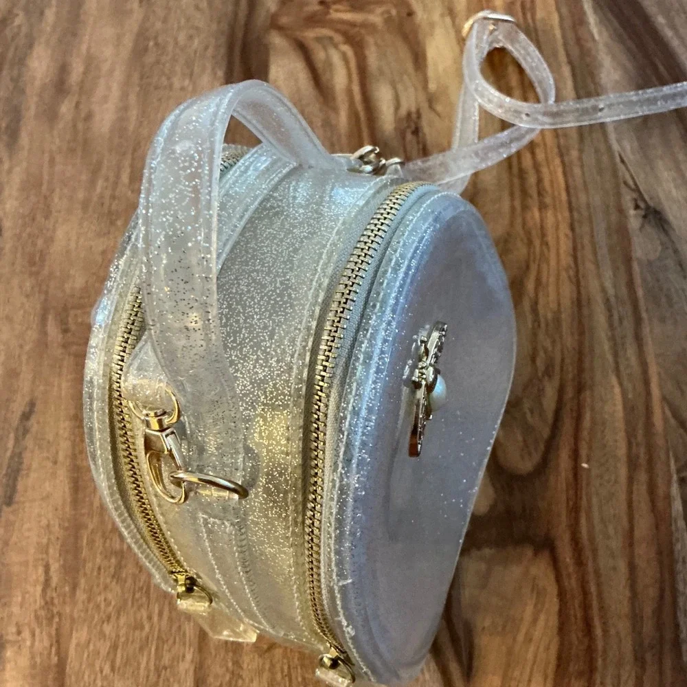 Doe A Dear Bee Mini Jelly Purse Clear Silver Glitter Kids Girls Shoulder Bag‎