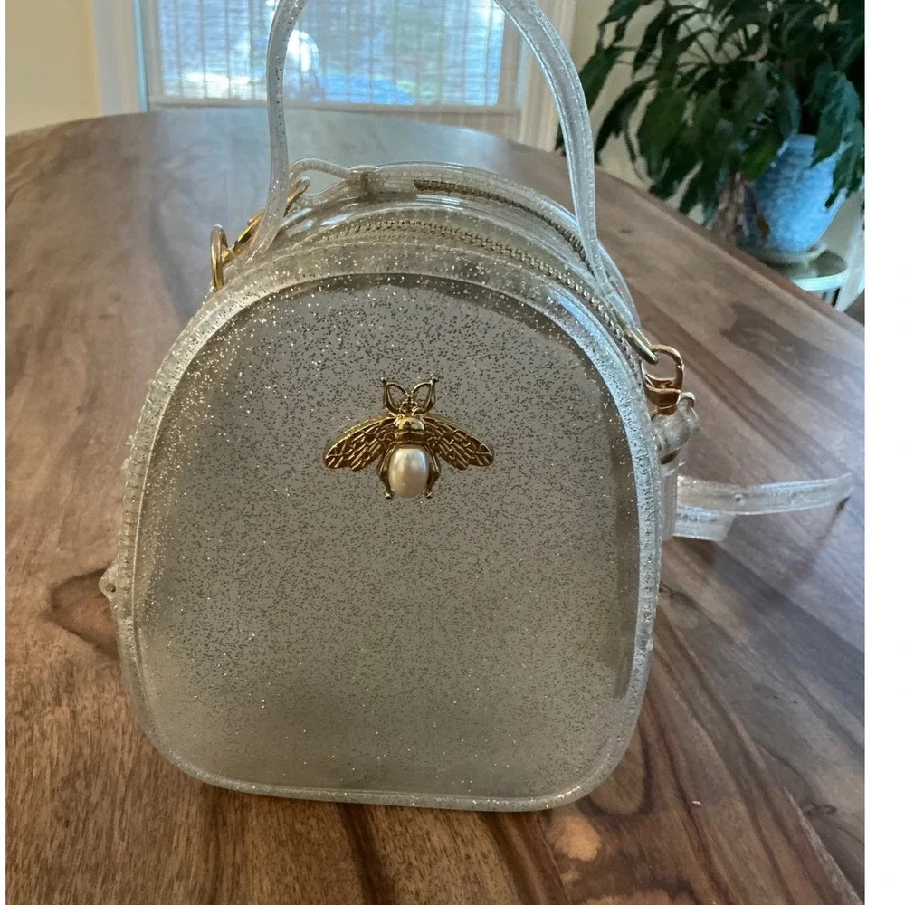 Doe A Dear Bee Mini Jelly Purse Clear Silver Glitter Kids Girls Shoulder Bag‎