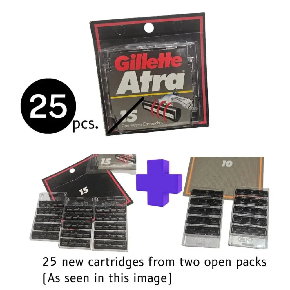 25 NEW Gillette Atra Disposable Razor Refills 25 Cartridges from Two Open Packs