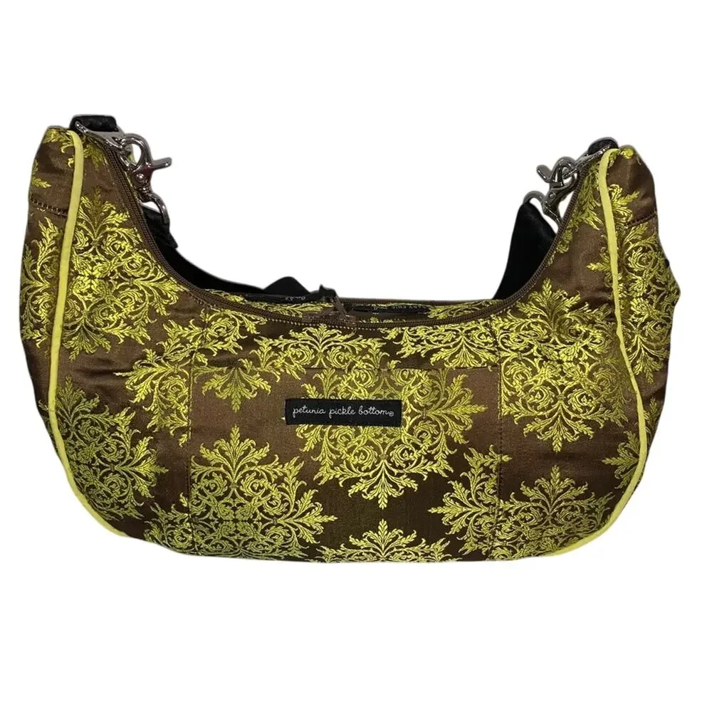 Petunia Pickle Bottom Touring Bag Diaper Bag Brown Yellow Damask Baby Crossbody