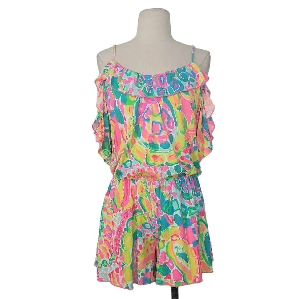 Lilly Pulitzer Fenella Ruffle Romper Sz XS Multi Come‎ Out Of Your Shell Summer