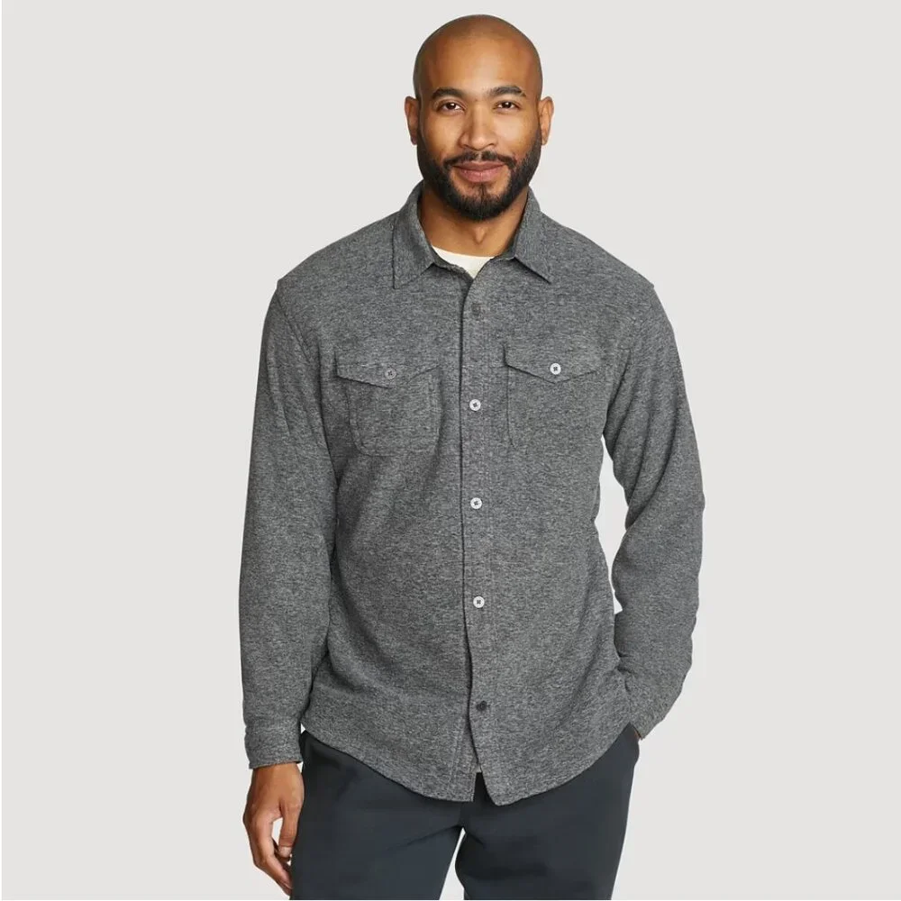 Eddie Bauer Men's Sweater Fleece Shirt Jacket Shacket Charcoal Medium NWT