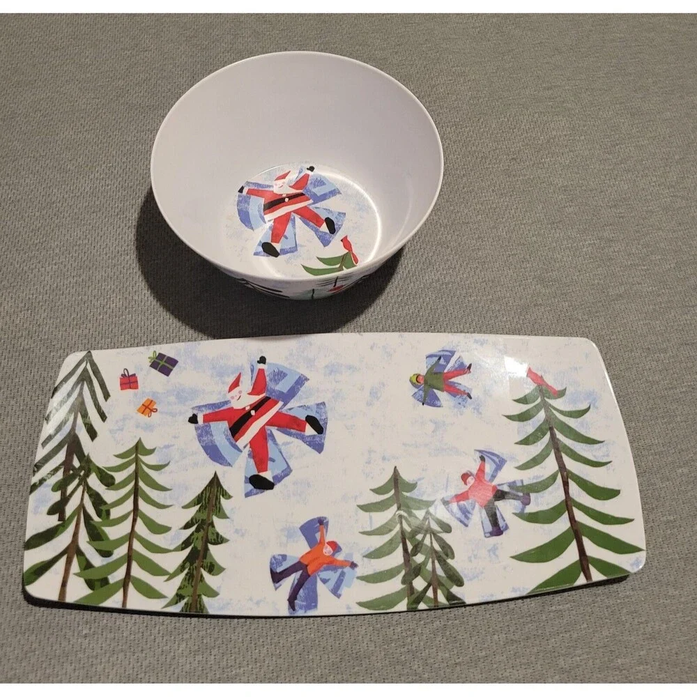 Gibson Home Snow Angel Santa - Christmas Serving Set - Tray & Bowl