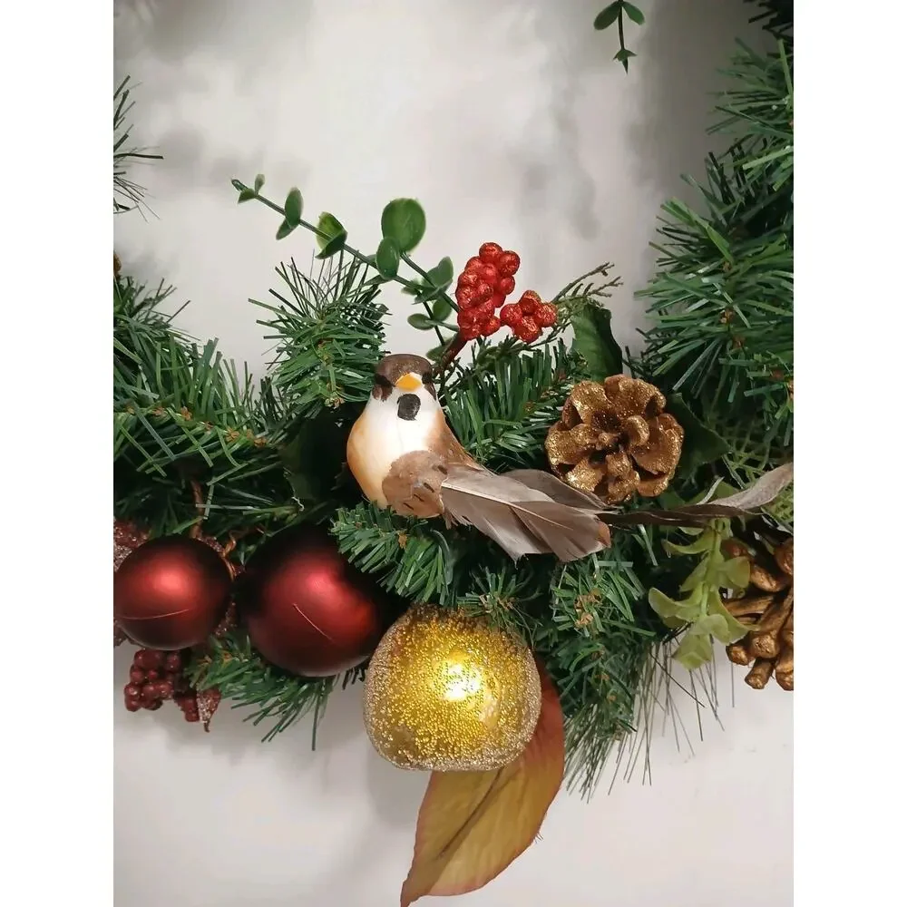 Partridge In Pear Tree Winter Door Wreath Realistic Holiday Crystal Fruit Apple