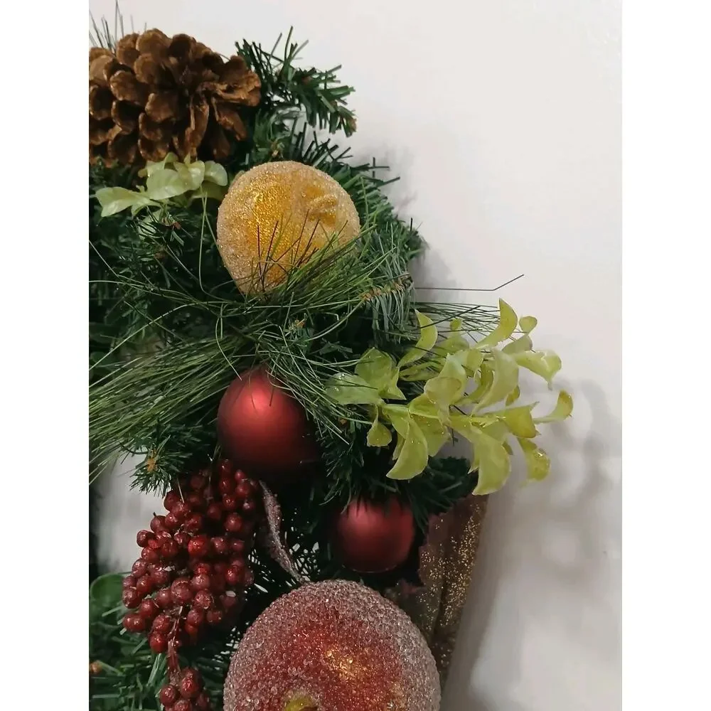 Partridge In Pear Tree Winter Door Wreath Realistic Holiday Crystal Fruit Apple