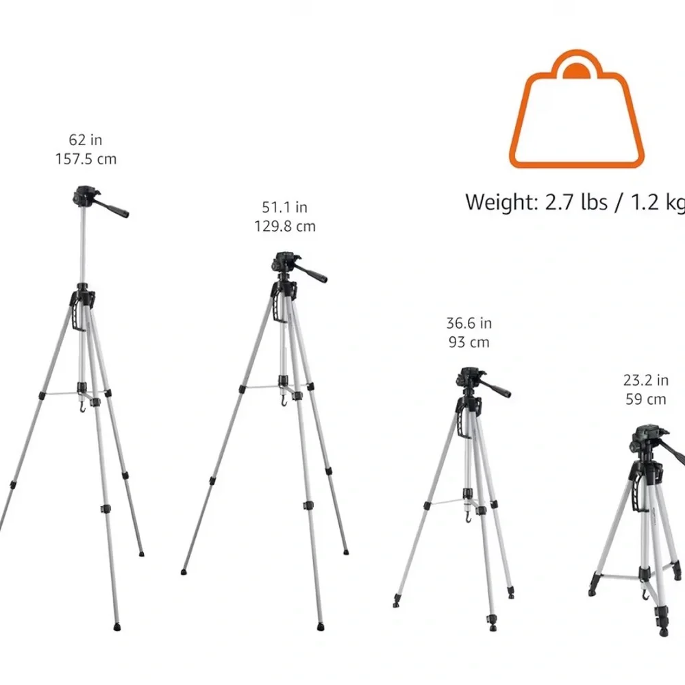 Adjustable silver and black tripod with black bag