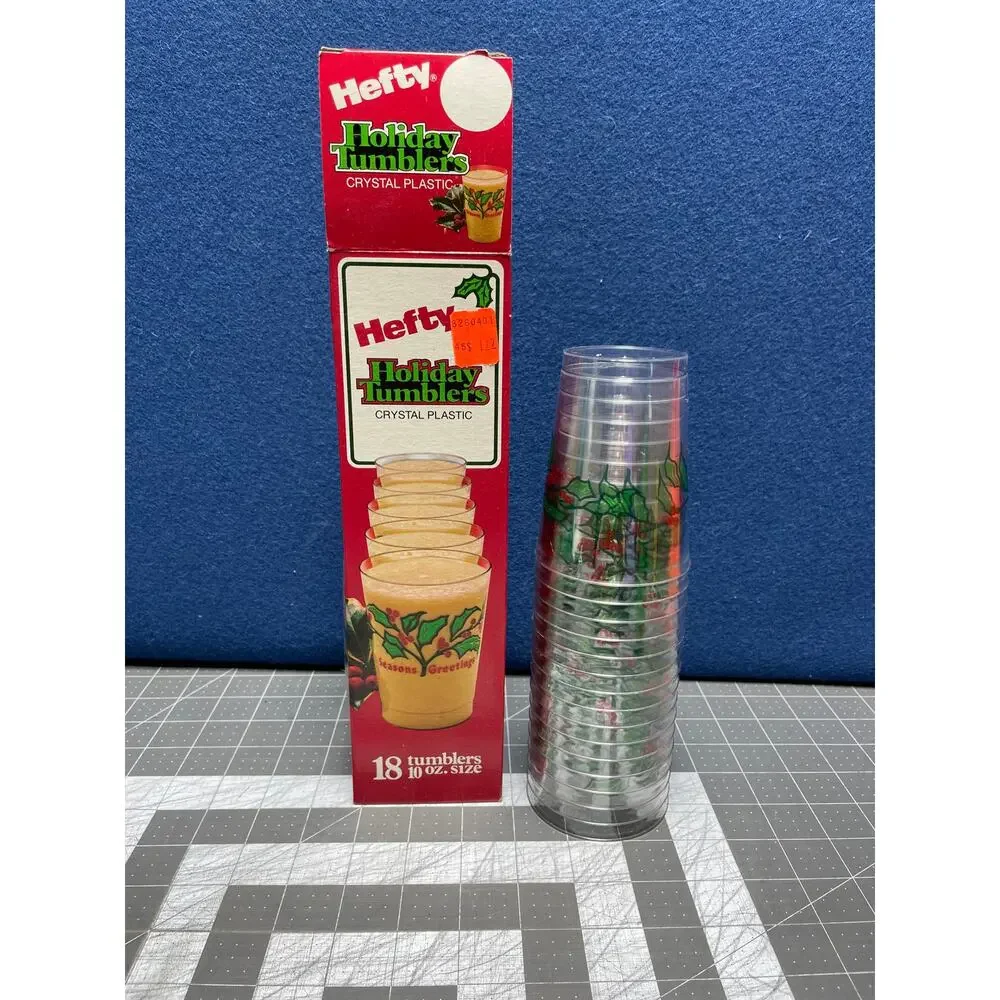 16 VTG Hefty Holiday Christmas Tumblers Crystal 10oz Plastic Cocktail Cups