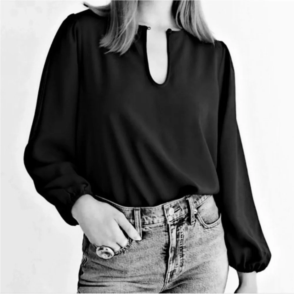 J. Crew | Puff Sleeve Satin-Back Crepe Blouse Keyhole Neck Black SP NWT