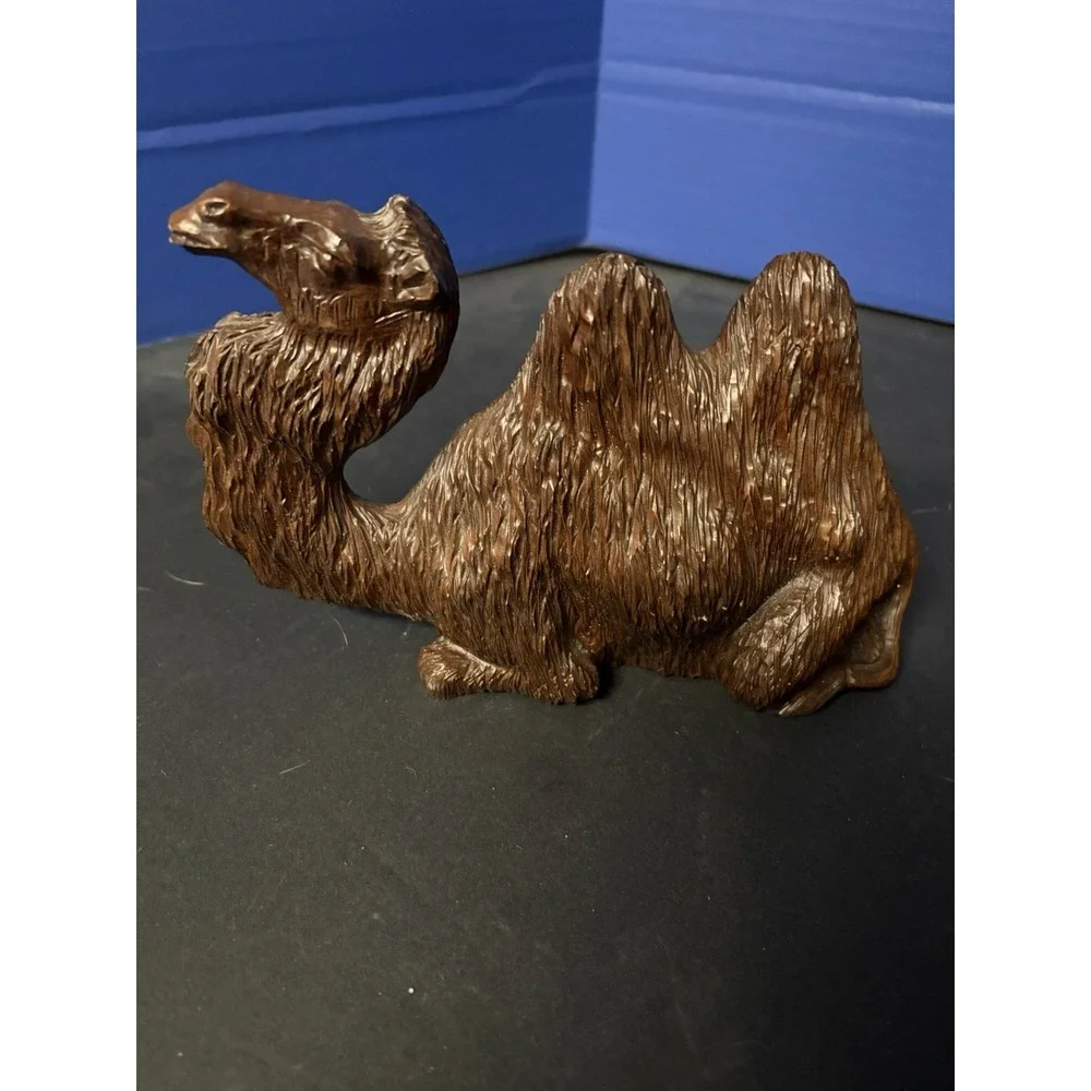 Vintage Fur Camel Figurine with Blanket & Brass Chain – Handcrafted Animal Decor