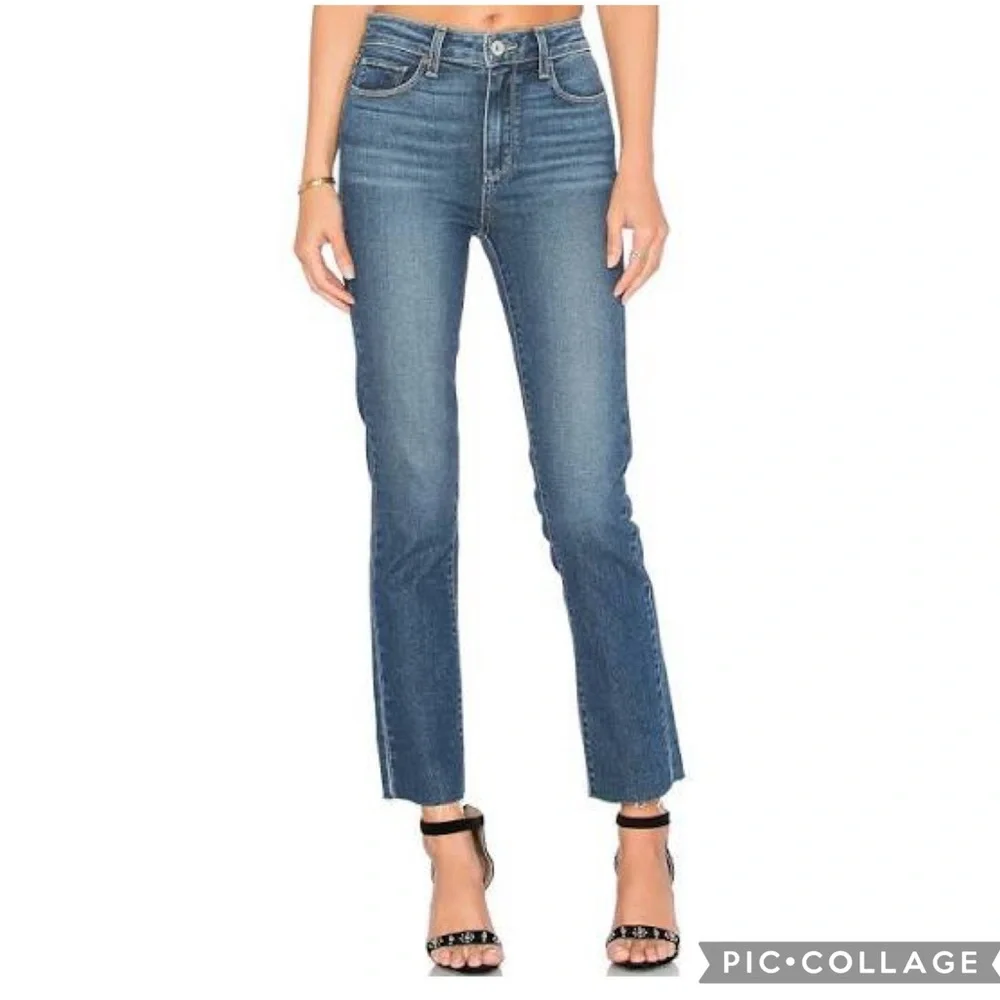 EUC Paige Jacqueline Unfinished Hem Straight Leg Jeans in Axel Wash