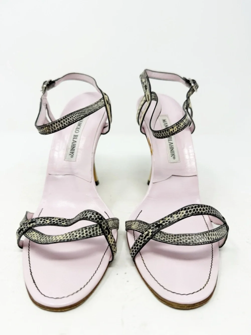 Manolo Blahnik Snakeskin Strappy Sandals Slingback Heels Womens Size EU 38