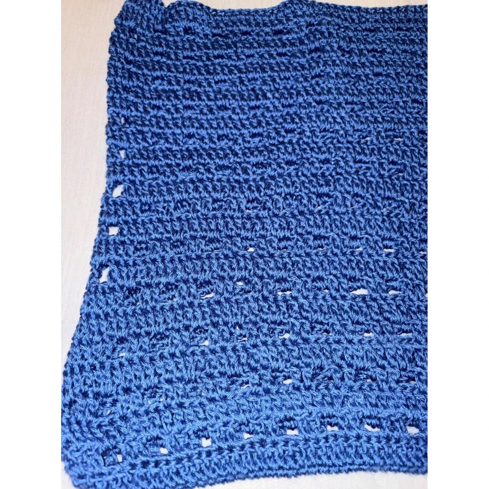 Handmade Crochet Tote Bag Blue Open Weave‎ Beach Market Bag