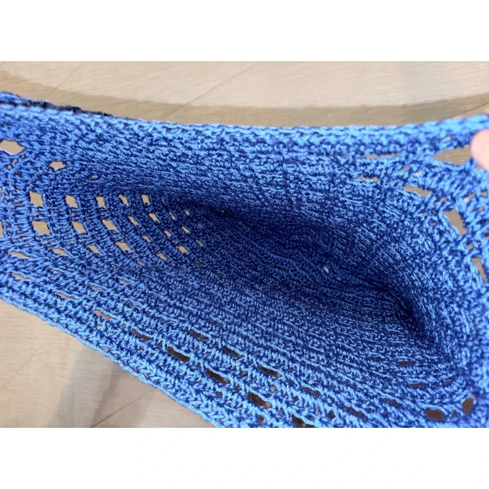 Handmade Crochet Tote Bag Blue Open Weave‎ Beach Market Bag