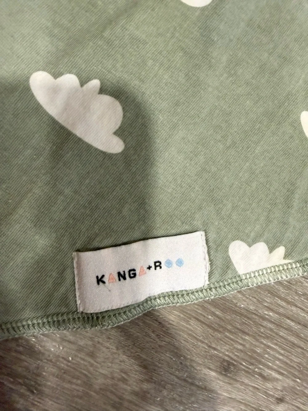 kangaROOS Sage Green Bandana Bib with White Cloud Motif