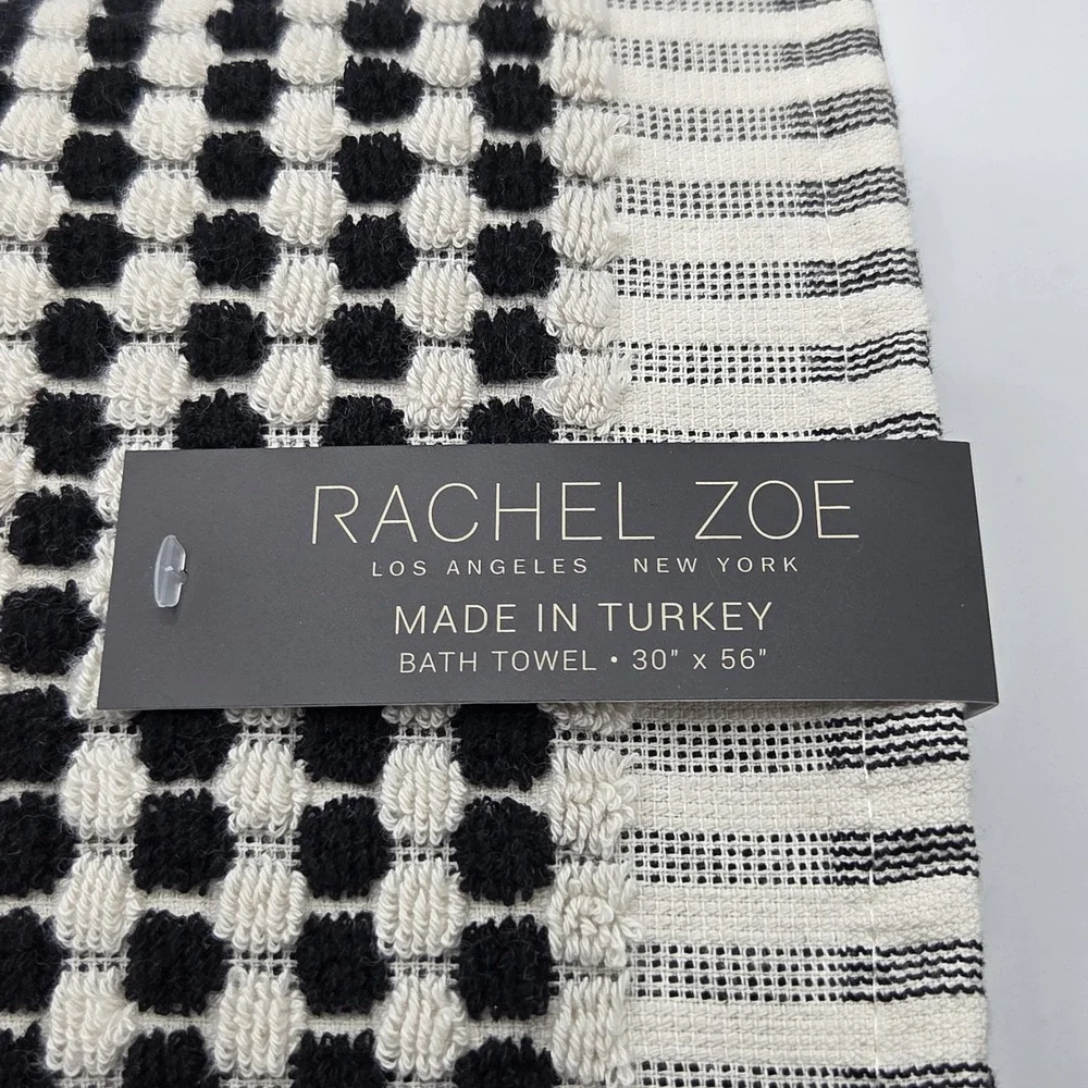 Rachel Zoe 4pc Turkish Cotton Towel Set Black Ecru Raised Dots 2 Bath 2 Hand