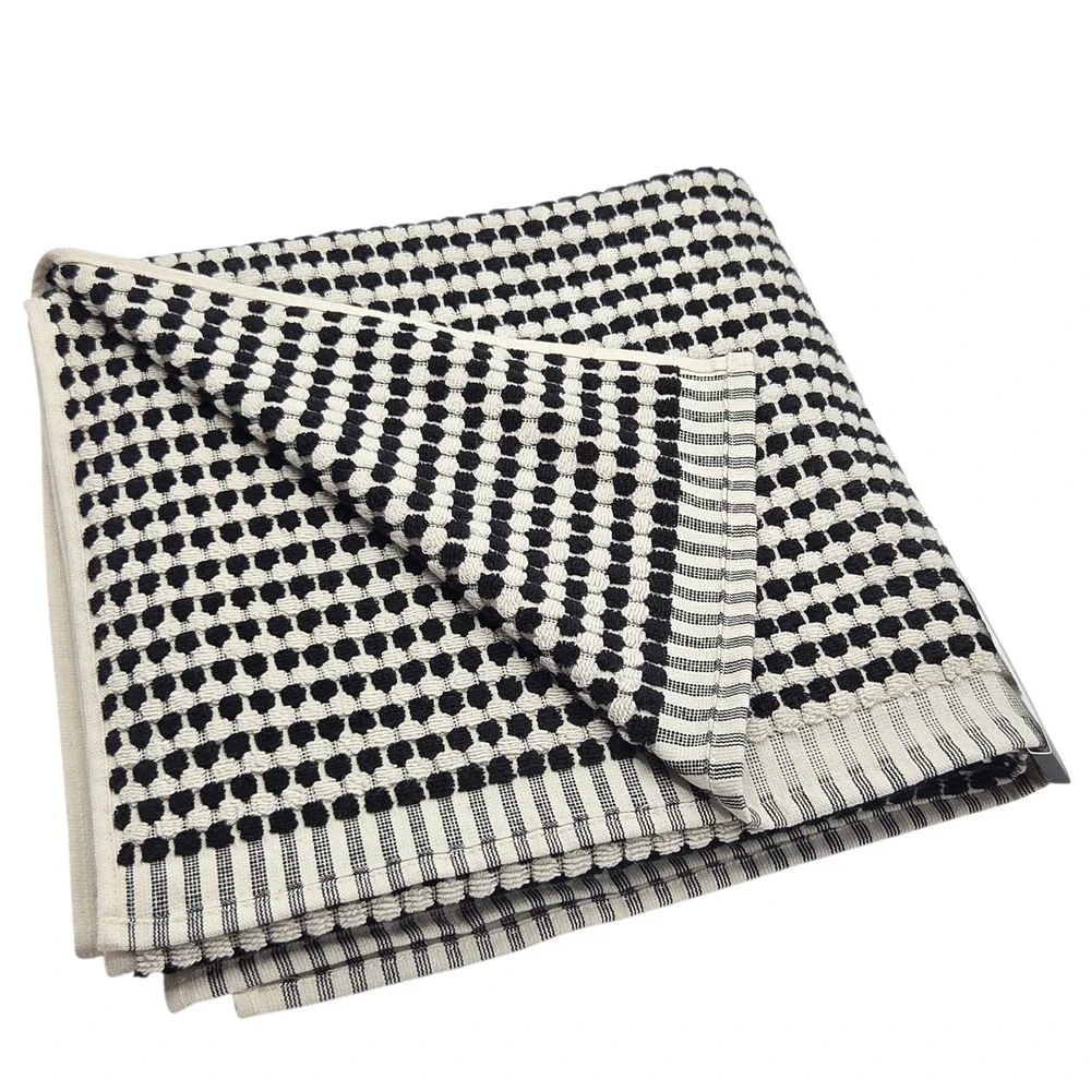 Rachel Zoe 4pc Turkish Cotton Towel Set Black Ecru Raised Dots 2 Bath 2 Hand