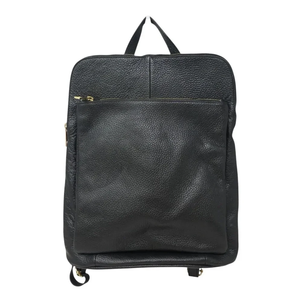 Borse In Pelle Black Pebbled Leather Convertible Purse Backpack Bag