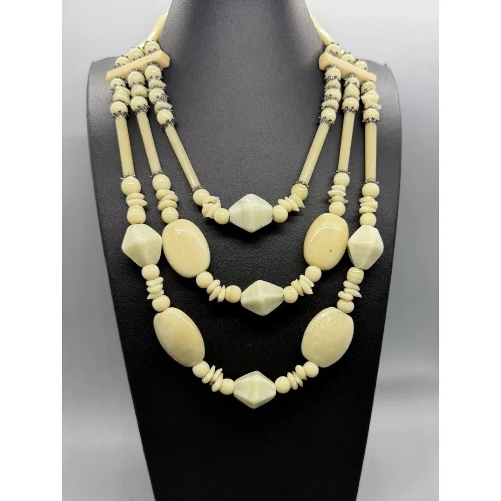 Vintage Multi Strand Glass and Stone Bead Statement 17