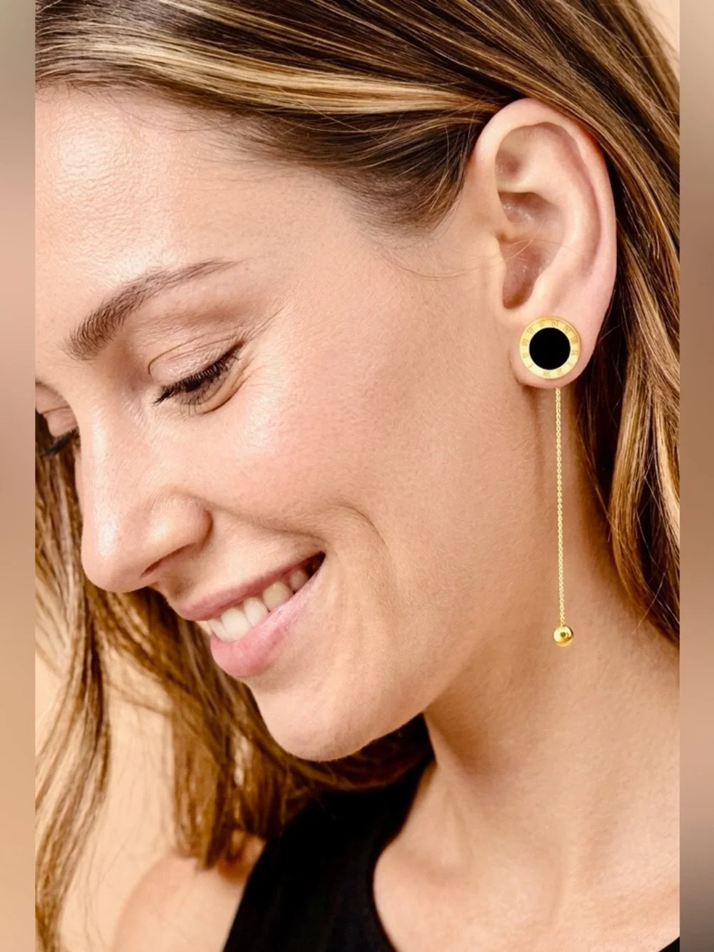 Roman Numeral Chain Drop/ 2 Way Earrings – Stainless Steel Shell Design
