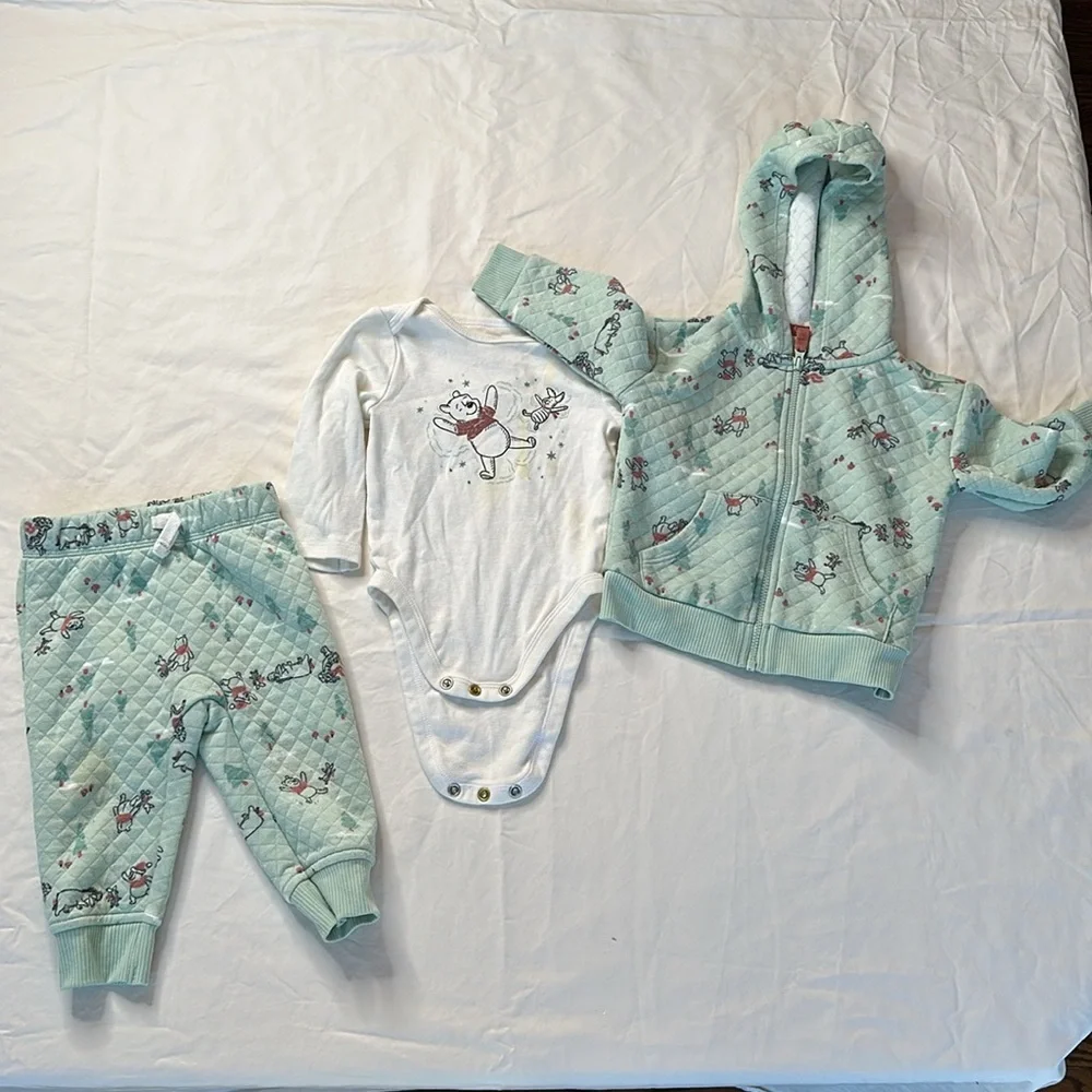 Disney Baby size 9 month bundle Pink Minnie Mouse Onesie, Winnie the Pooh outfit