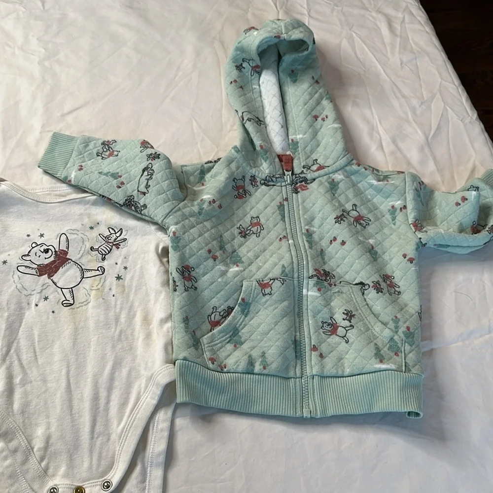 Disney Baby size 9 month bundle Pink Minnie Mouse Onesie, Winnie the Pooh outfit