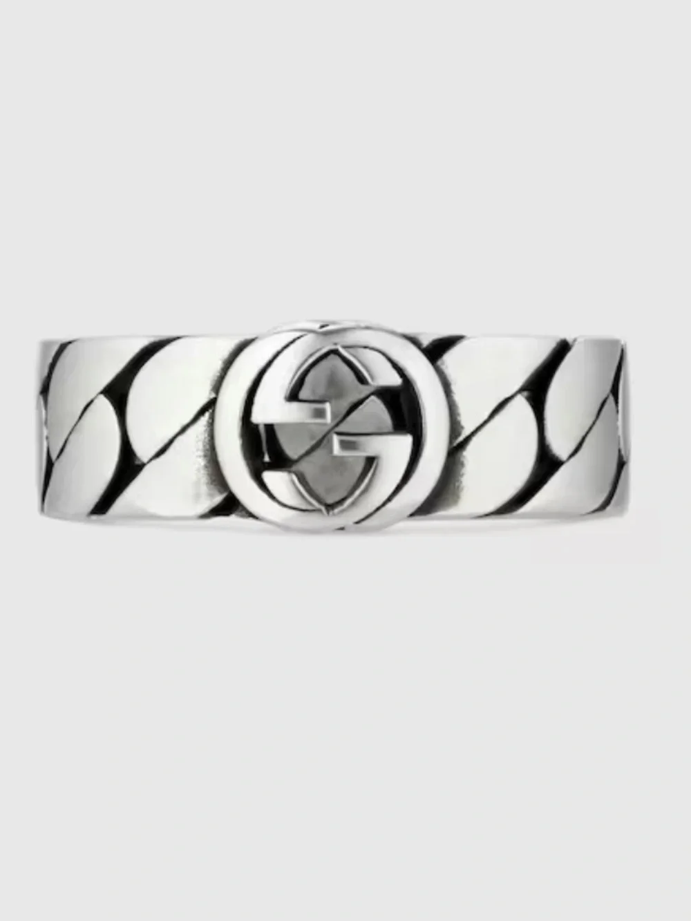NWB GUCCI WIDE INTERLOCKING STERLING SILVER RING DESIGNER SZ: 24