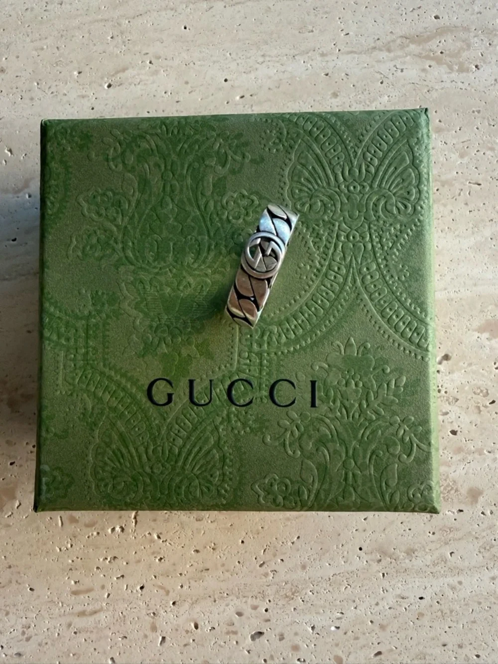 NWB GUCCI WIDE INTERLOCKING STERLING SILVER RING DESIGNER SZ: 24