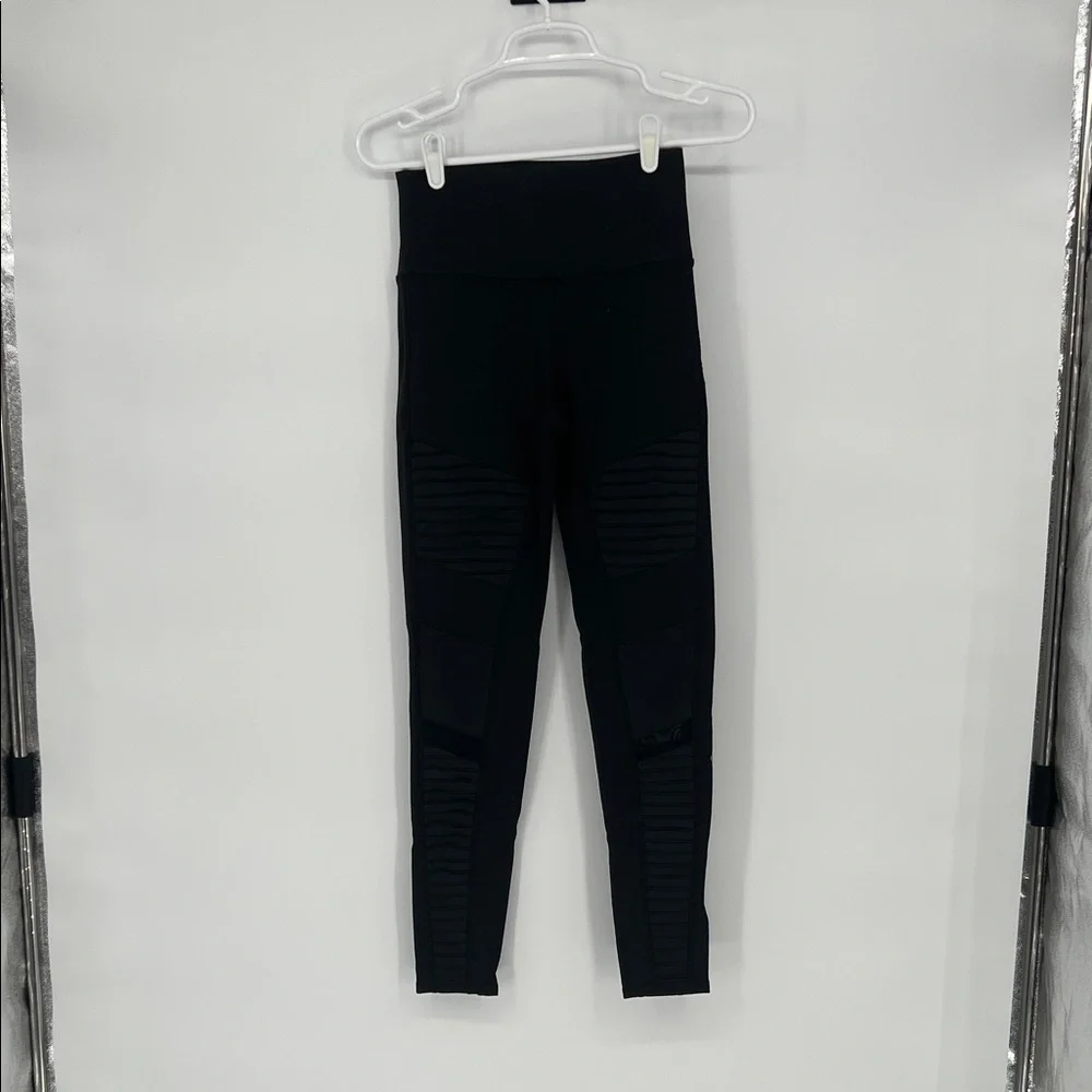 Alo Yoga High Waisted Moto Leggings Black SizeSmall Faux Leather Mesh Panels