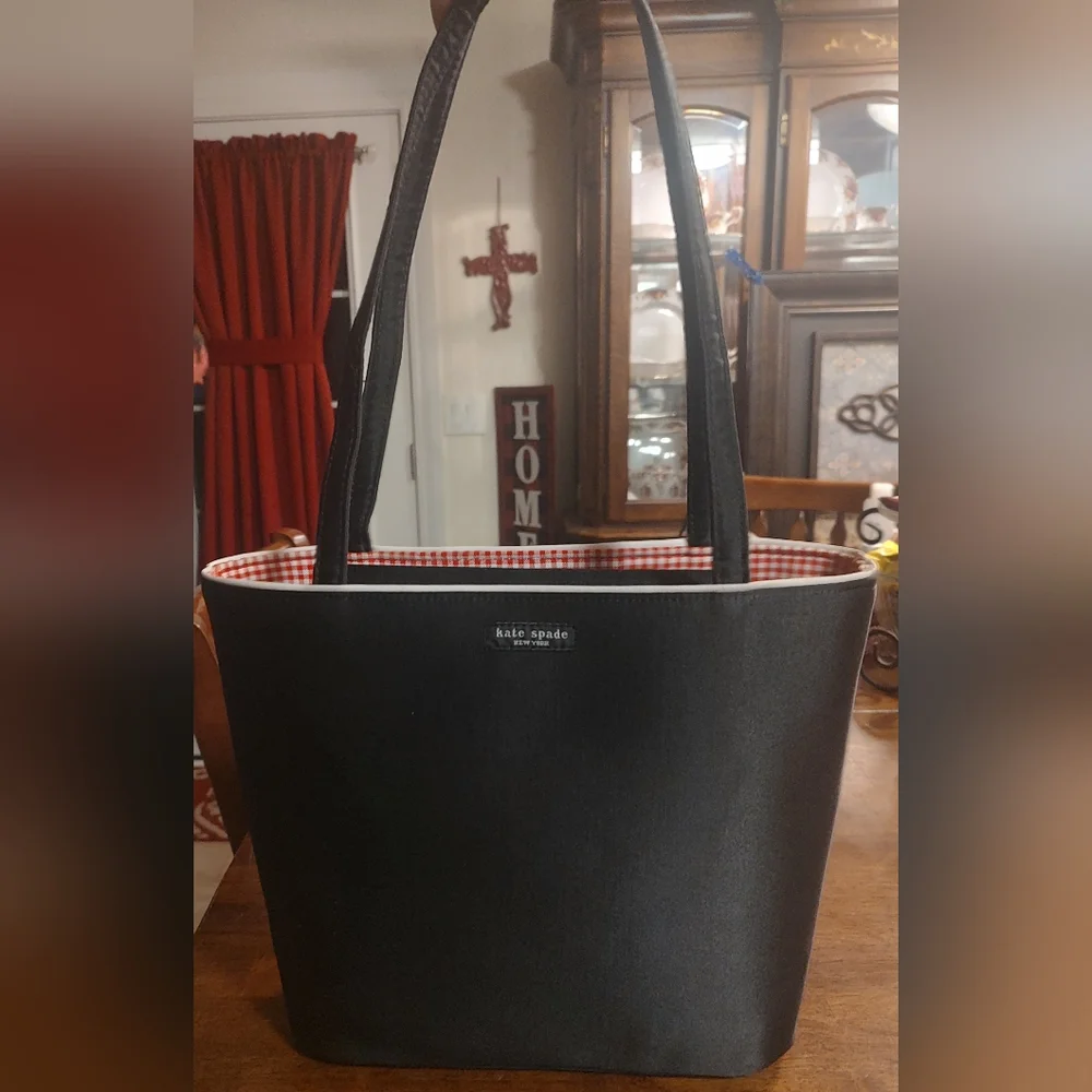 kate spade Black Tote with Red Gingham Interior