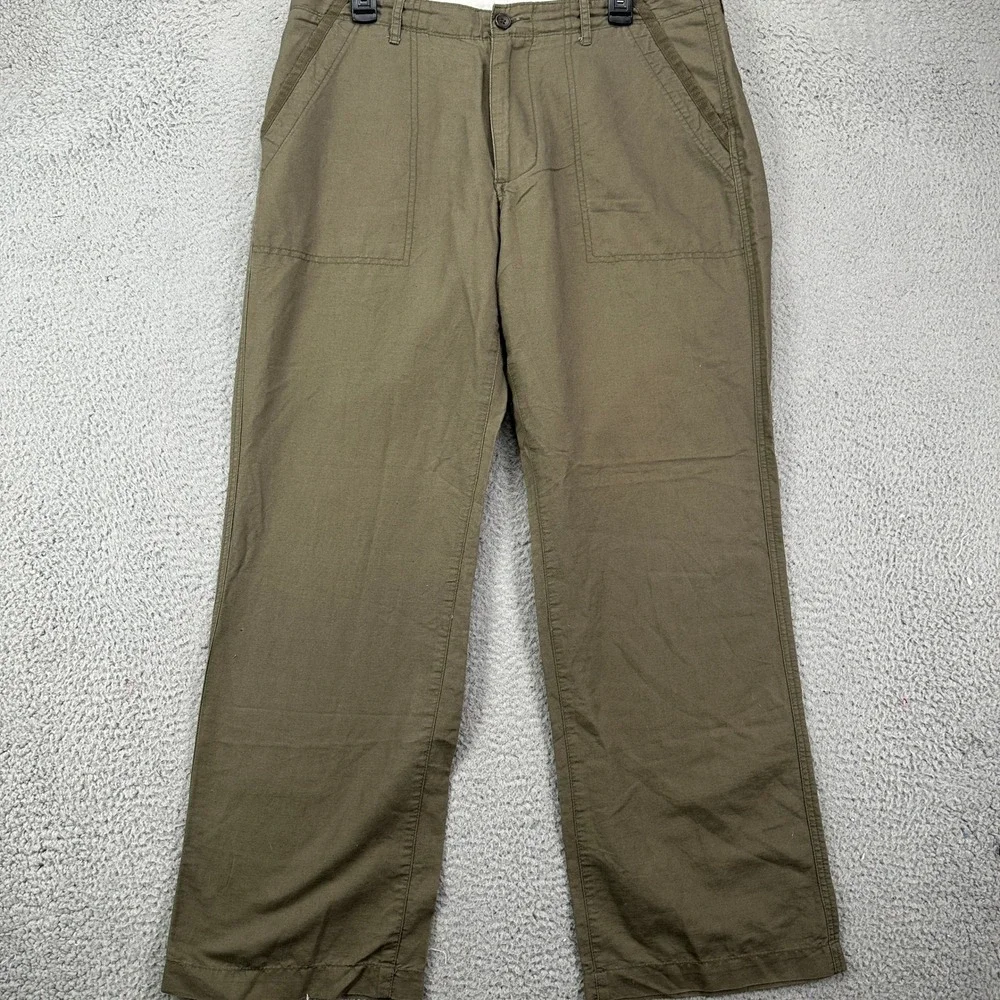Banana Republic Mens Linen Blend Safari Pants 35X32 Olive Green Pocket Loose Fit