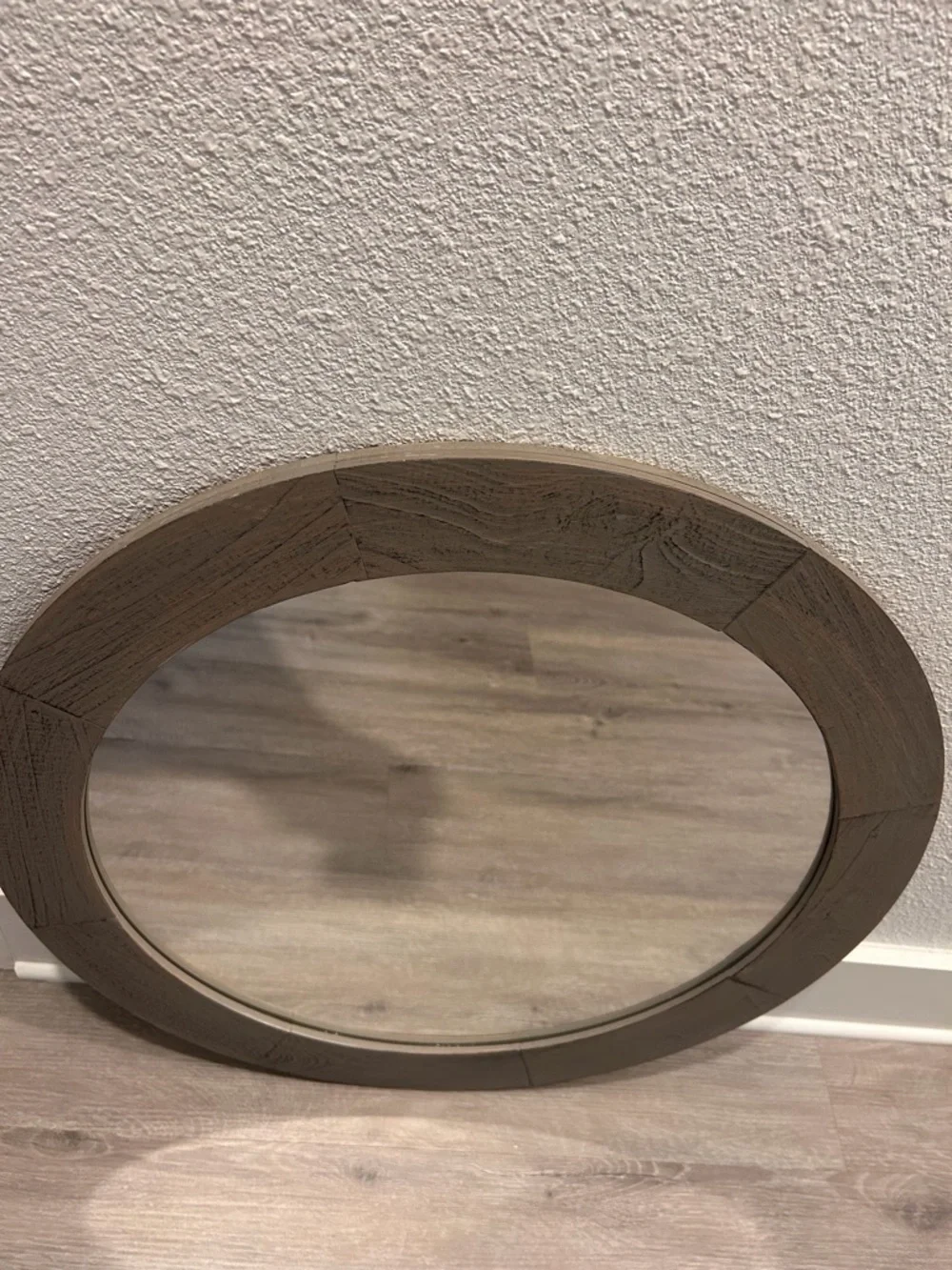 24” Round Wood-Framed Wall Mirror - Brown