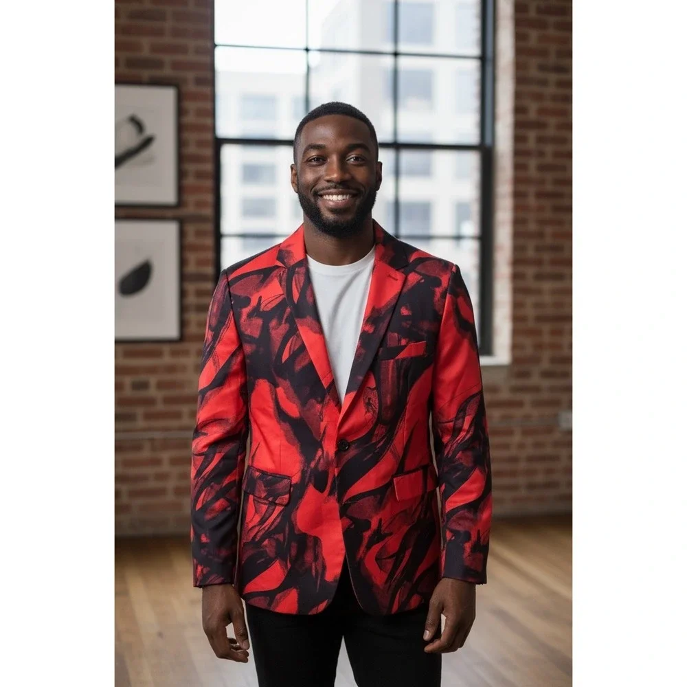 Fitshop High Fashion Blazer‎ Sport Coat Jacket 38 R, Red/Black  NWOT