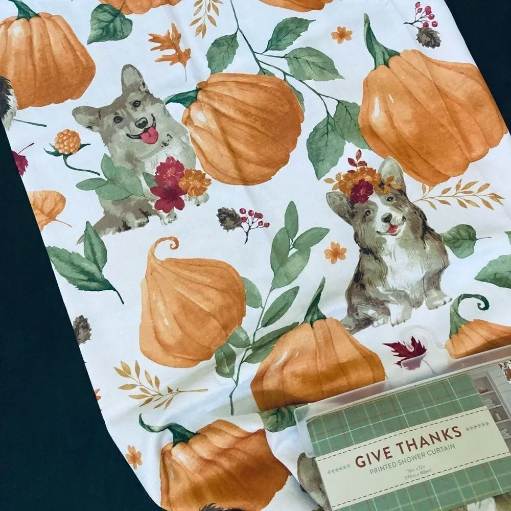 Fall Autumn Dogs Pumpkin Patch Fabric Shower Curtain