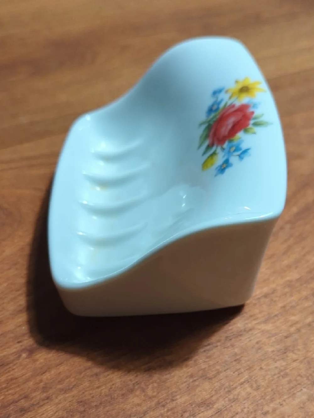 Vintage Porcelain Soap Dish - White with Floral Accent