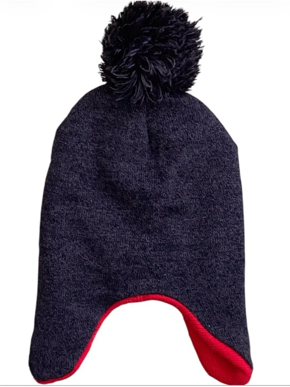 Super Mario Knit Beanie Hat Pom Pom Ear Flap Nintendo Gray Red Boys One Size